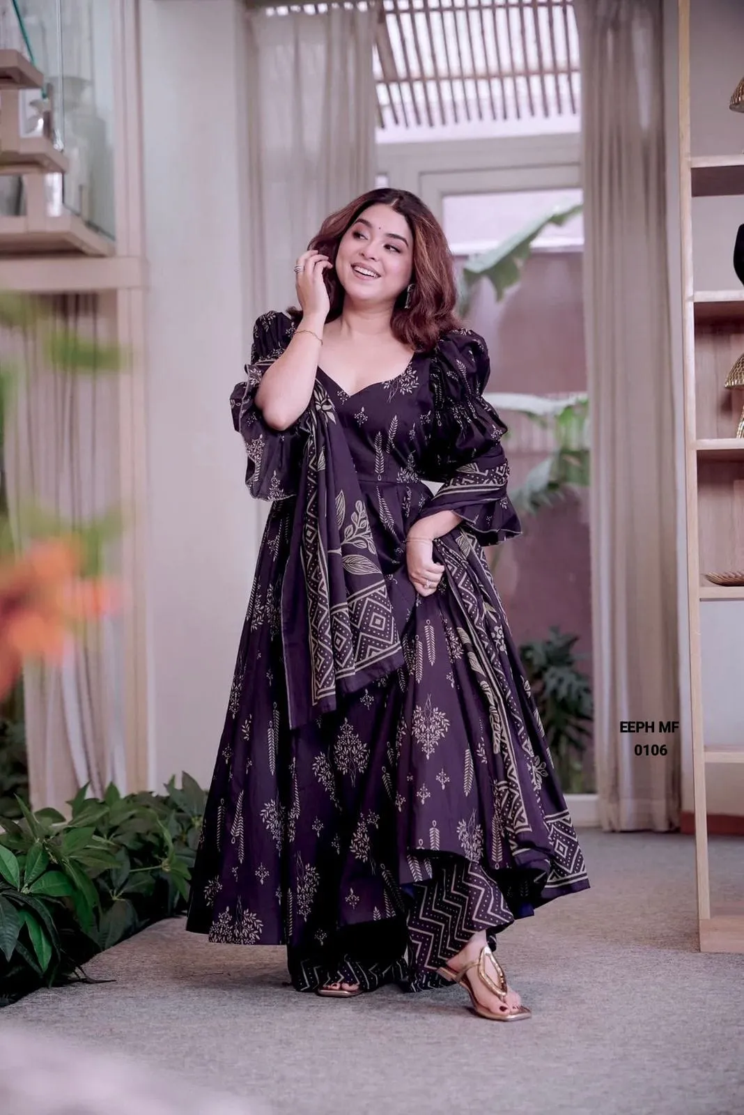 Anarkali Salwar Maslin Cotton With Digital Print Work Fully Sleevs Set